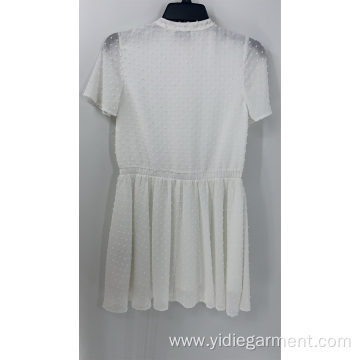 Women's White Dobby Short Sleeve Chiffon Dress